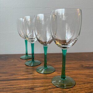 4 Wine Glasses Stemware Aqua Turquoise Stem 6.75"